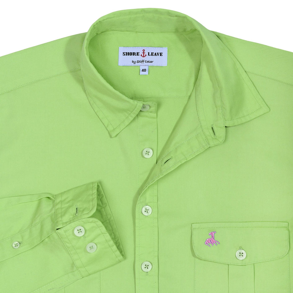 Mint Green Twill Enzyme Washed Texas Shirt