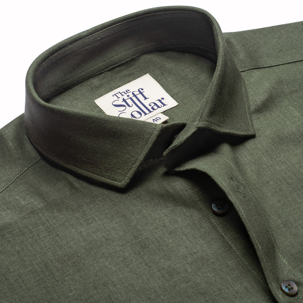 Arabian Green Pure Linen Half Sleeve Shirt