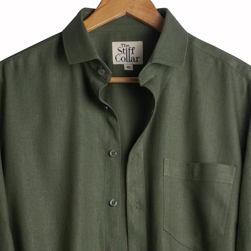 Arabian Green Pure Linen Half Sleeve Shirt