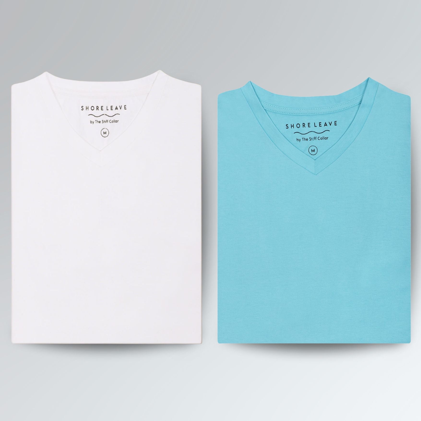 Premium 100% Cotton V Neck T-shirt Combo Pack Of 2 (Blue & White)