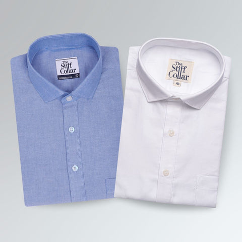 Premium 100% Cotton V Neck T-shirt Combo Pack Of 2 (Blue & White)