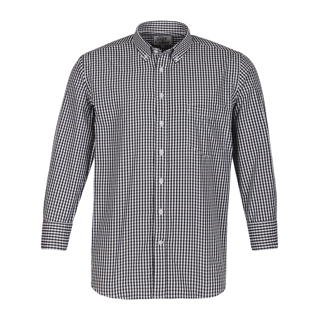 Black Gingham Checks Button Down Cotton Blend Shirt