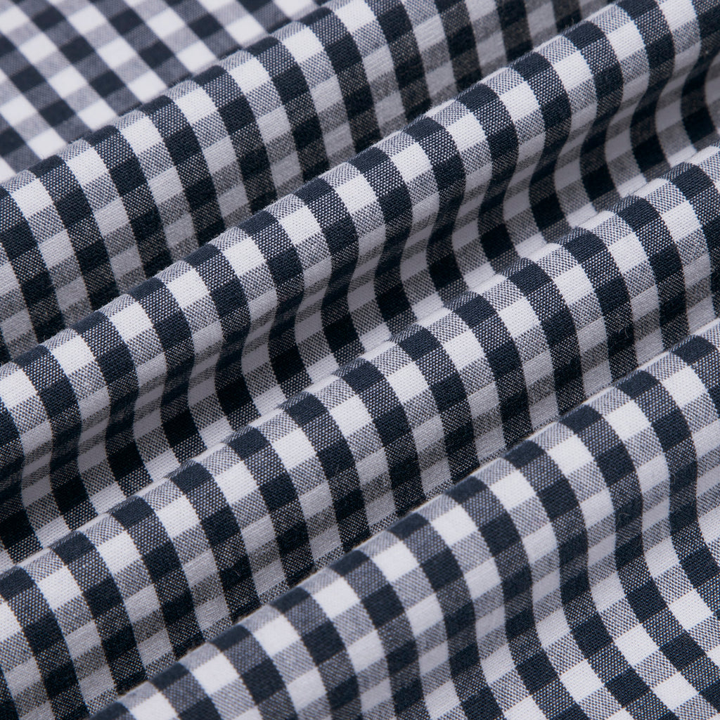 Black Gingham Checks Button Down Cotton Blend Shirt