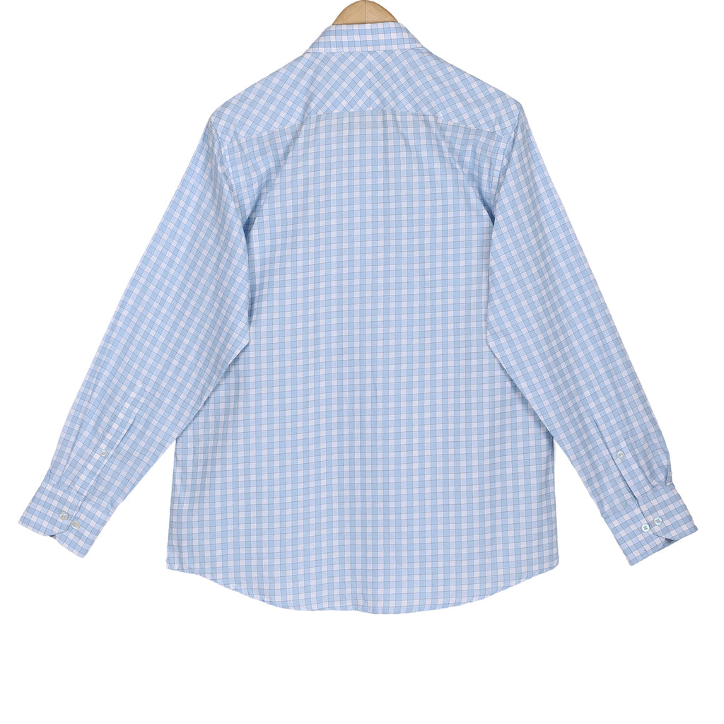 Ice Blue Outlined Gingham Check Regular Fit 2 Ply Giza Cotton Shirt