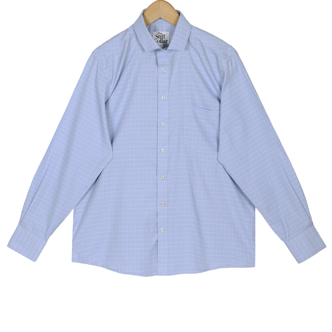 Artic Blue Dobby Windowpane Check Regular Fit Cotton Shirt