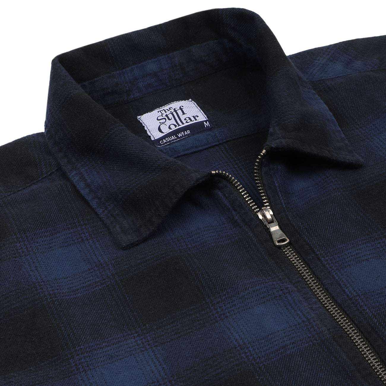 Todd Navy and Black Plaid Flannel Zip-Front Overshirt