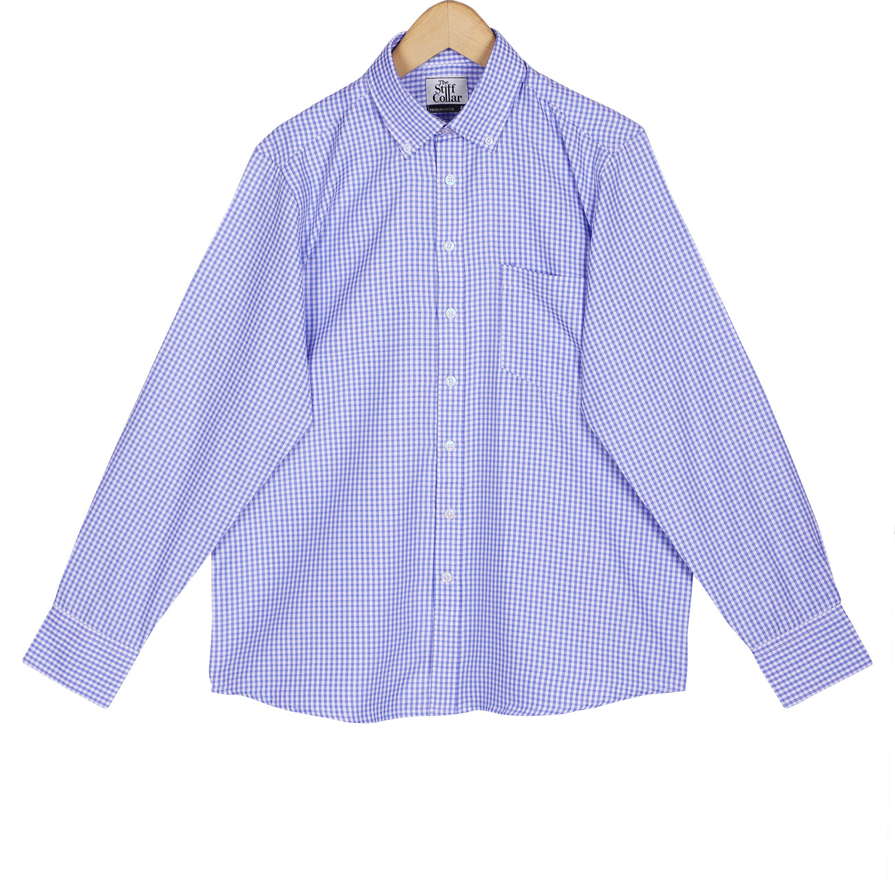 Stiffcollar Blue Gingham Check Shirt for Men - Oxford Cotton Shirt ...