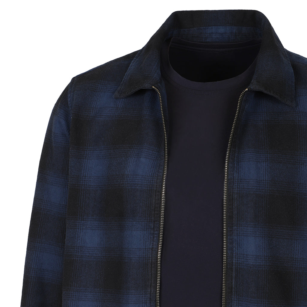 Todd Navy and Black Plaid Flannel Zip-Front Overshirt