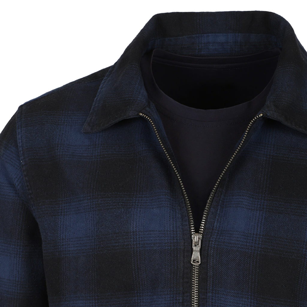 Todd Navy and Black Plaid Flannel Zip-Front Overshirt