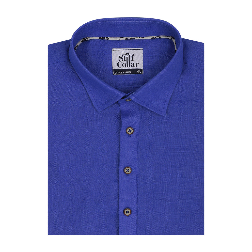 Royal Blue Pure Linen Full Sleeve Premium Kurta Shirt – Thestiffcollar.com