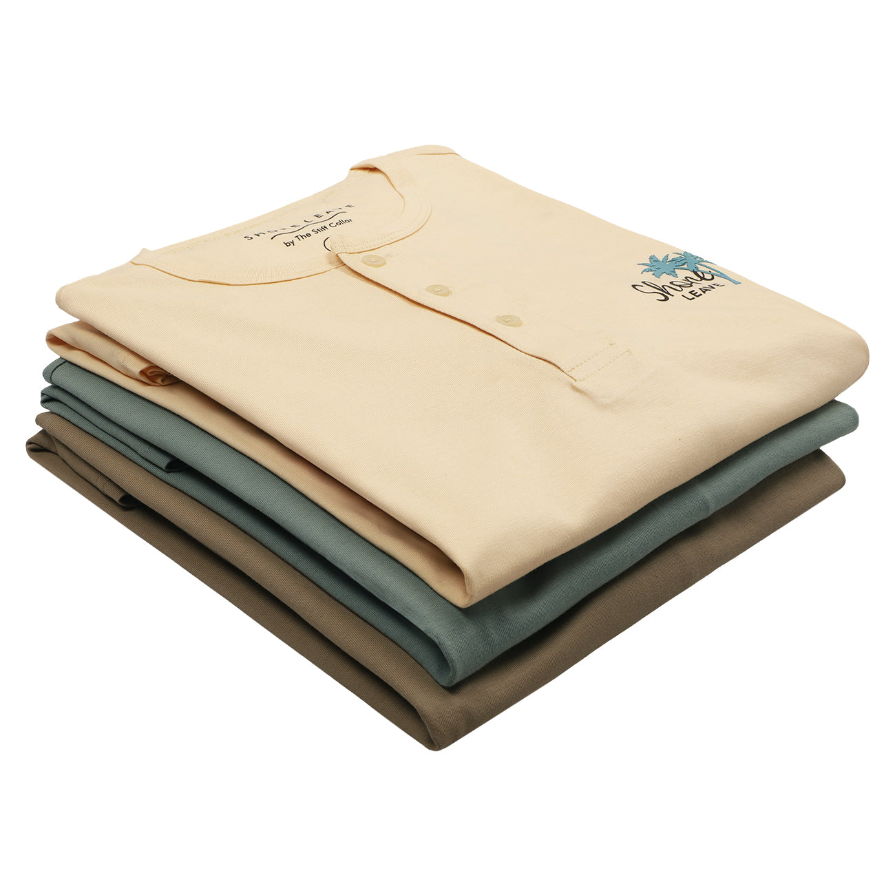 Premium 100% Cotton Henley T-shirt Combo Pack Of 3 (Cream, Khaki, Sage Green)