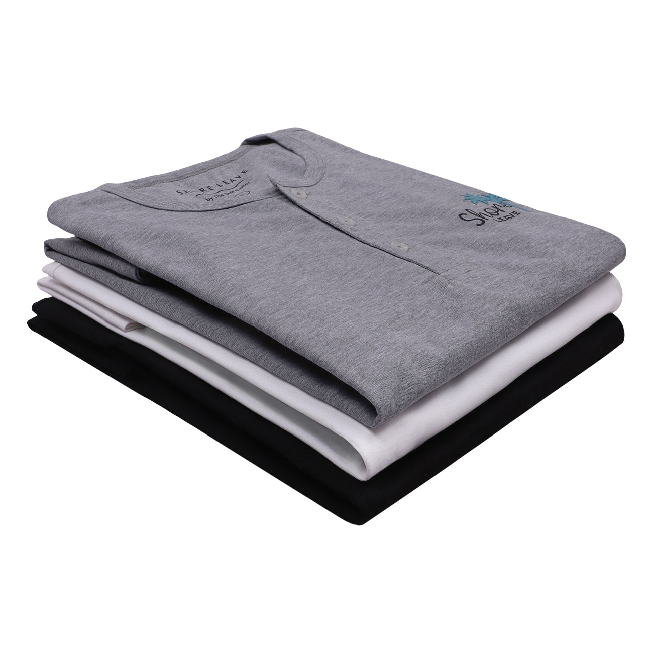 Premium 100% Cotton Henley T-shirt Combo Pack Of 3 (White, Grey, Black)
