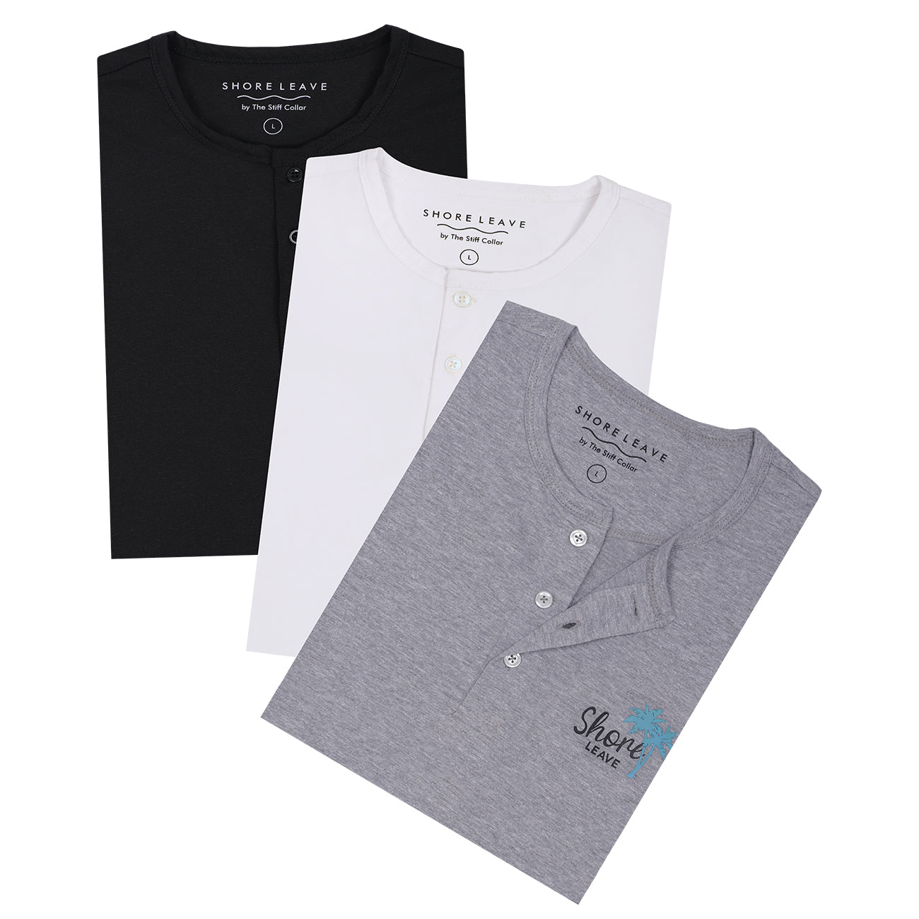Premium 100% Cotton Henley T-shirt Combo Pack Of 3 (White, Grey, Black)