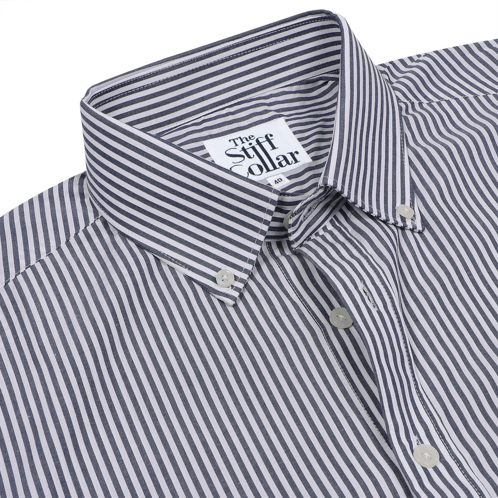 Gunmetal Grey Stripes Poplin Button Down Cotton Shirt