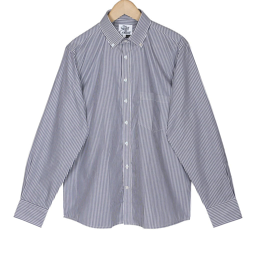 Gunmetal Grey Stripes Poplin Button Down Cotton Shirt