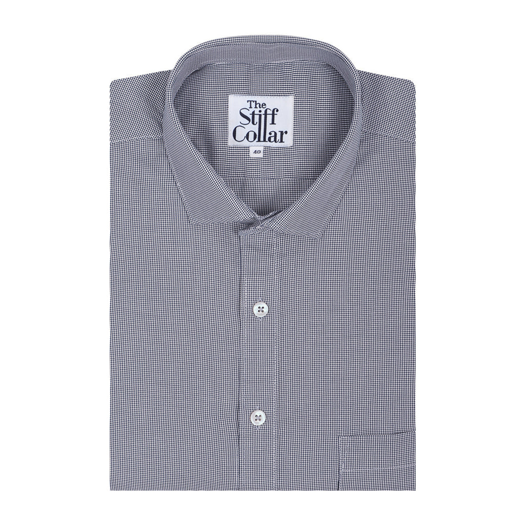 Steel Grey Houndstooth Regular Fit Cotton Shirt