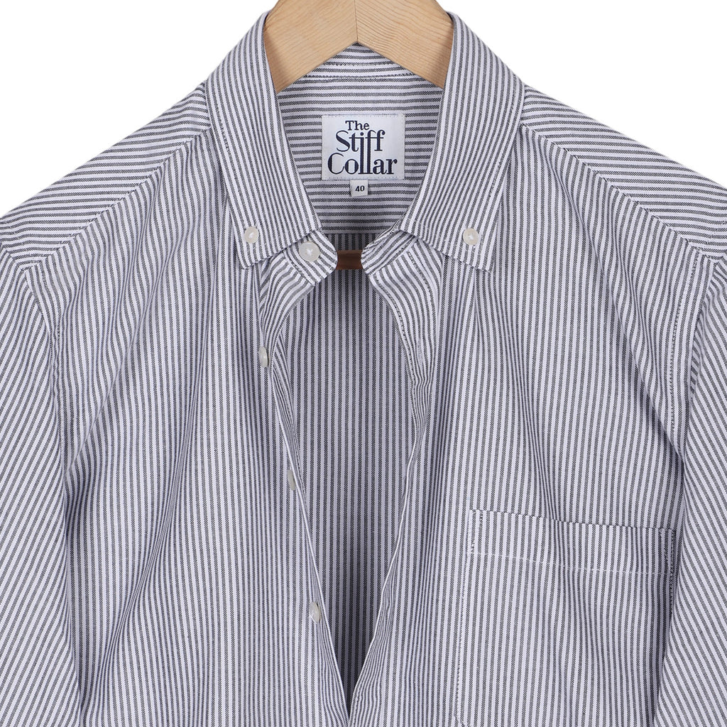 Slate Grey Oxford Stripes Button Down Cotton Shirt