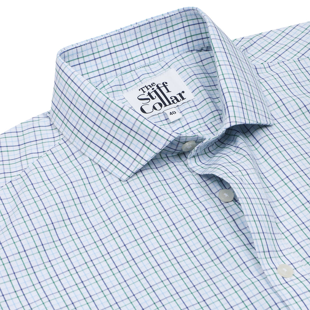 Green Blue Tattersall Check Regular Fit Cotton Shirt