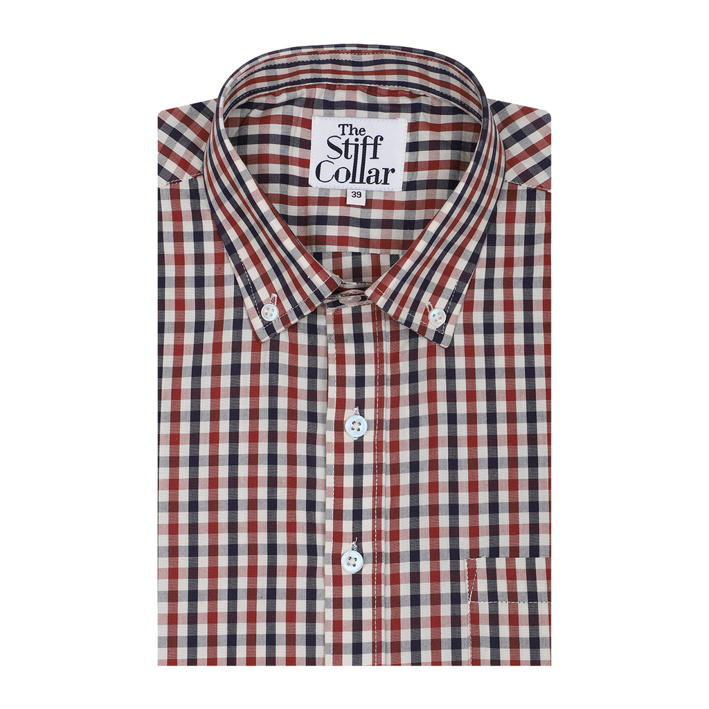 Rustic Red Gingham Check Button Down Cotton Shirt