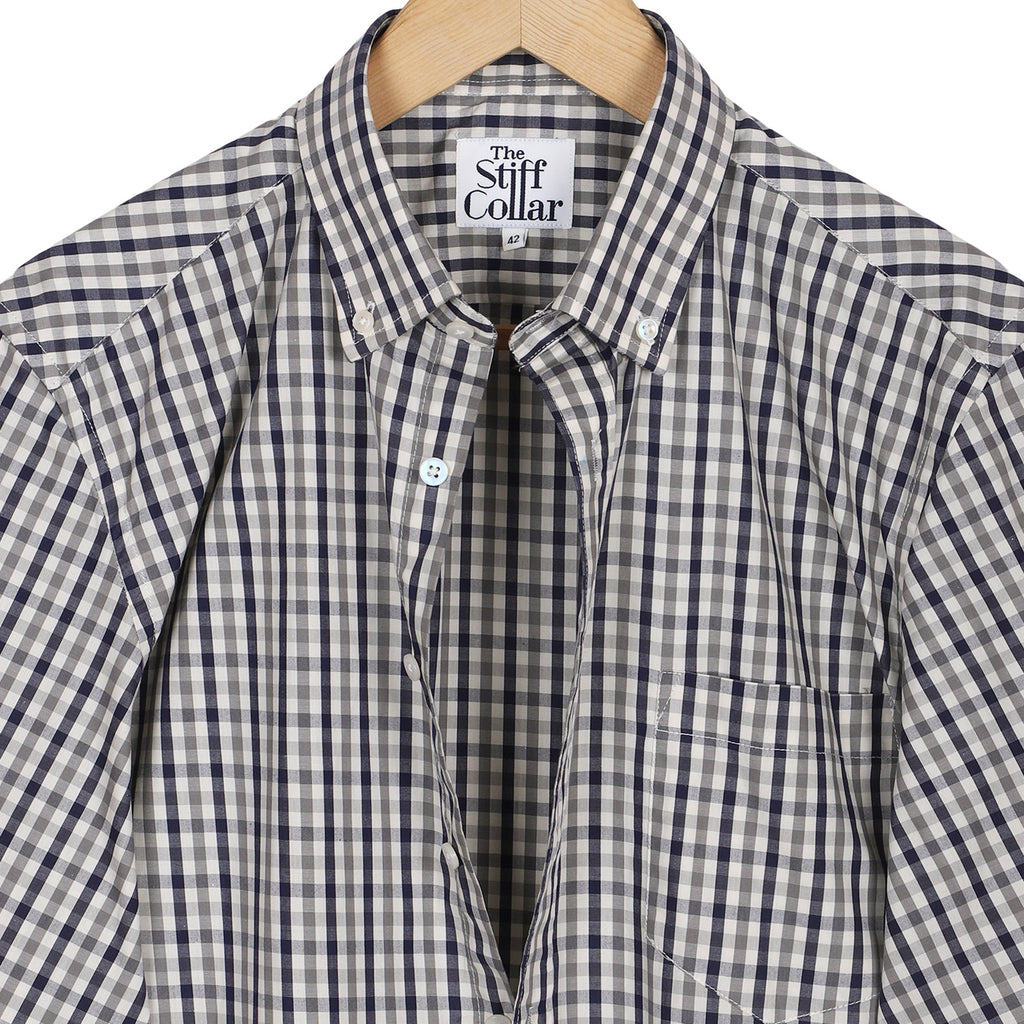 Mist Grey Gingham Check Button Down Cotton Shirt