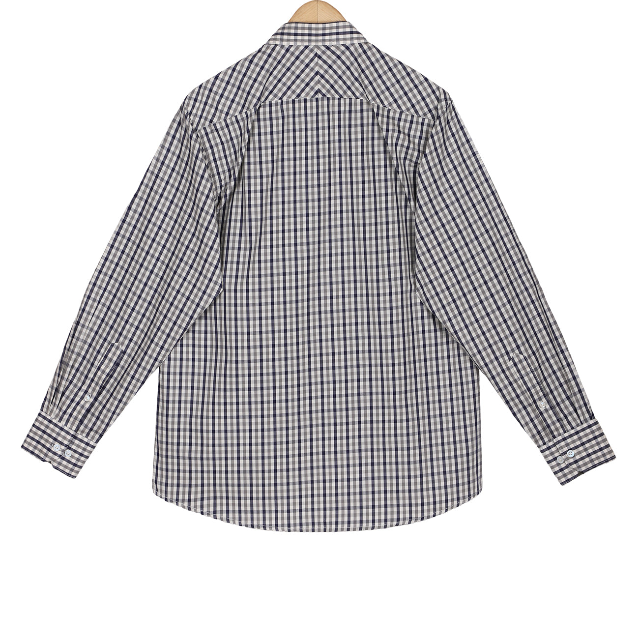 Mist Grey Gingham Check Button Down Cotton Shirt