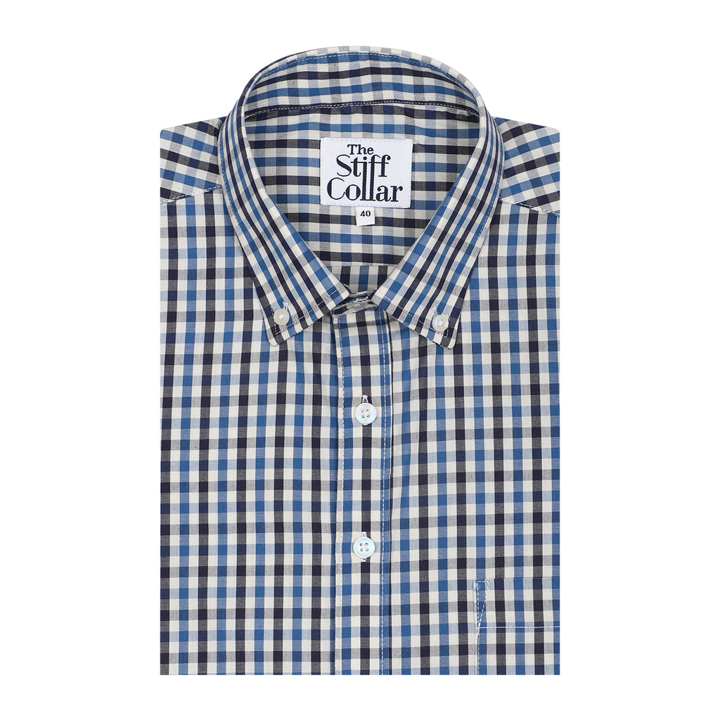 Timber Navy Gingham Check Button Down Cotton Shirt