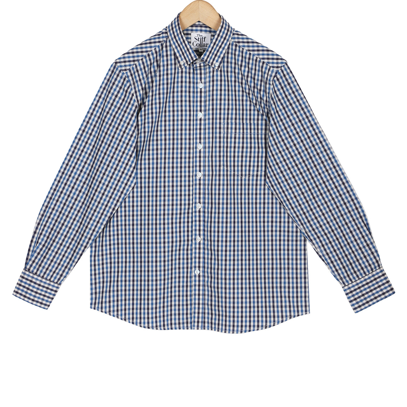 Timber Navy Gingham Check Button Down Cotton Shirt