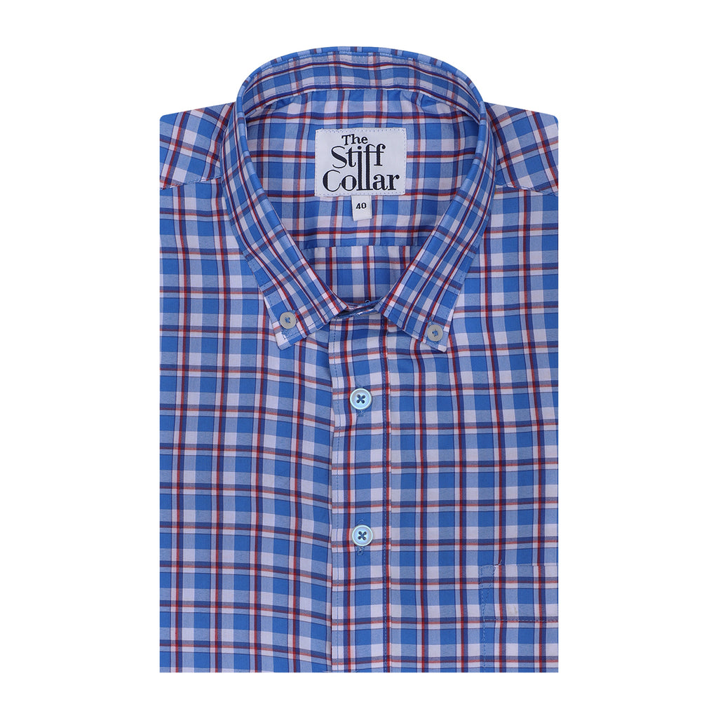 Jodhpur Blue Check Button Down Cotton Blend Shirt