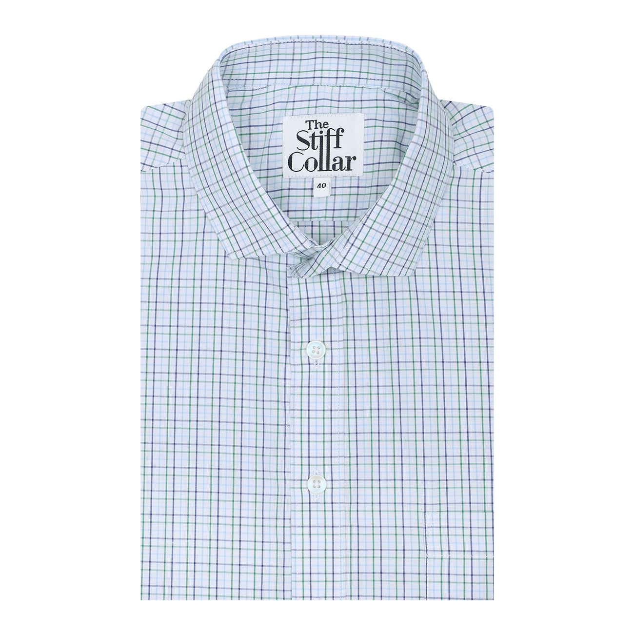 Green Blue Tattersall Check Regular Fit Cotton Shirt