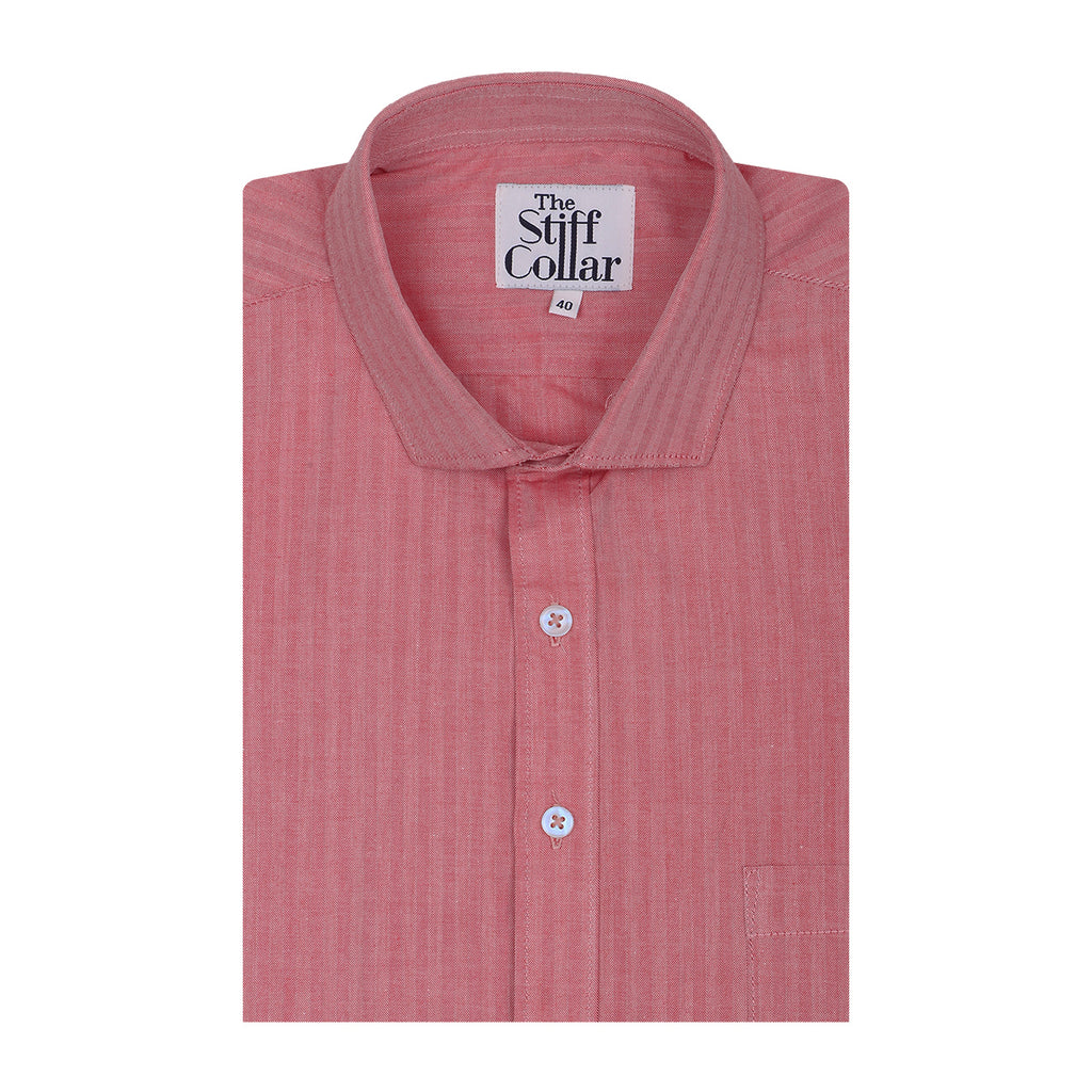 Cerise Red Herringbone Regular Fit 2 Ply Giza Cotton Shirt