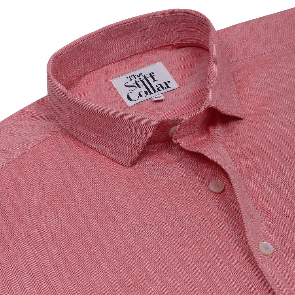 Cerise Red Herringbone Regular Fit 2 Ply Giza Cotton Shirt