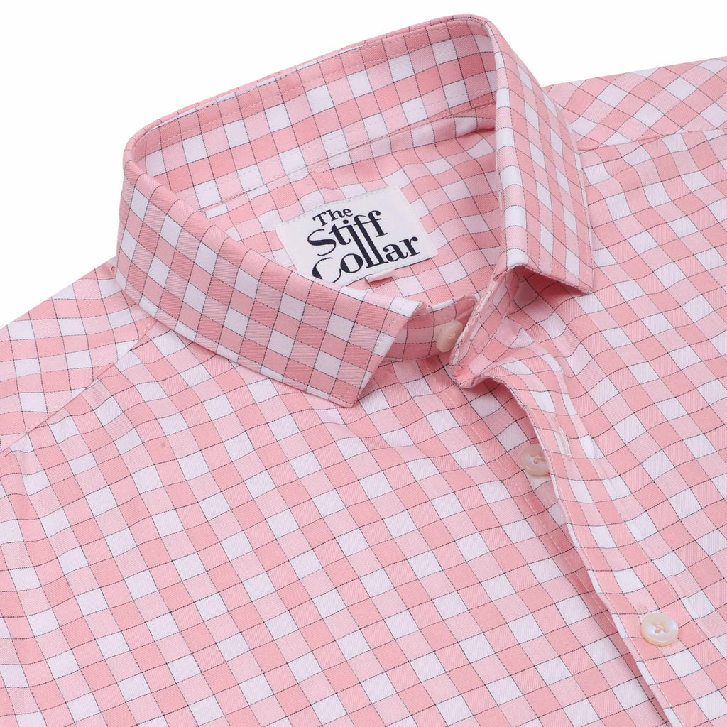 Baby Pink Outlined Gingham Check Regular Fit 2 Ply Giza Cotton Shirt