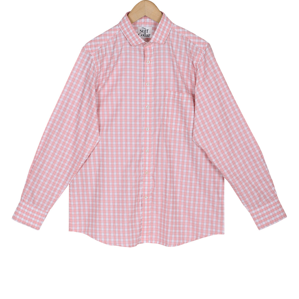 Baby Pink Outlined Gingham Check Regular Fit 2 Ply Giza Cotton Shirt