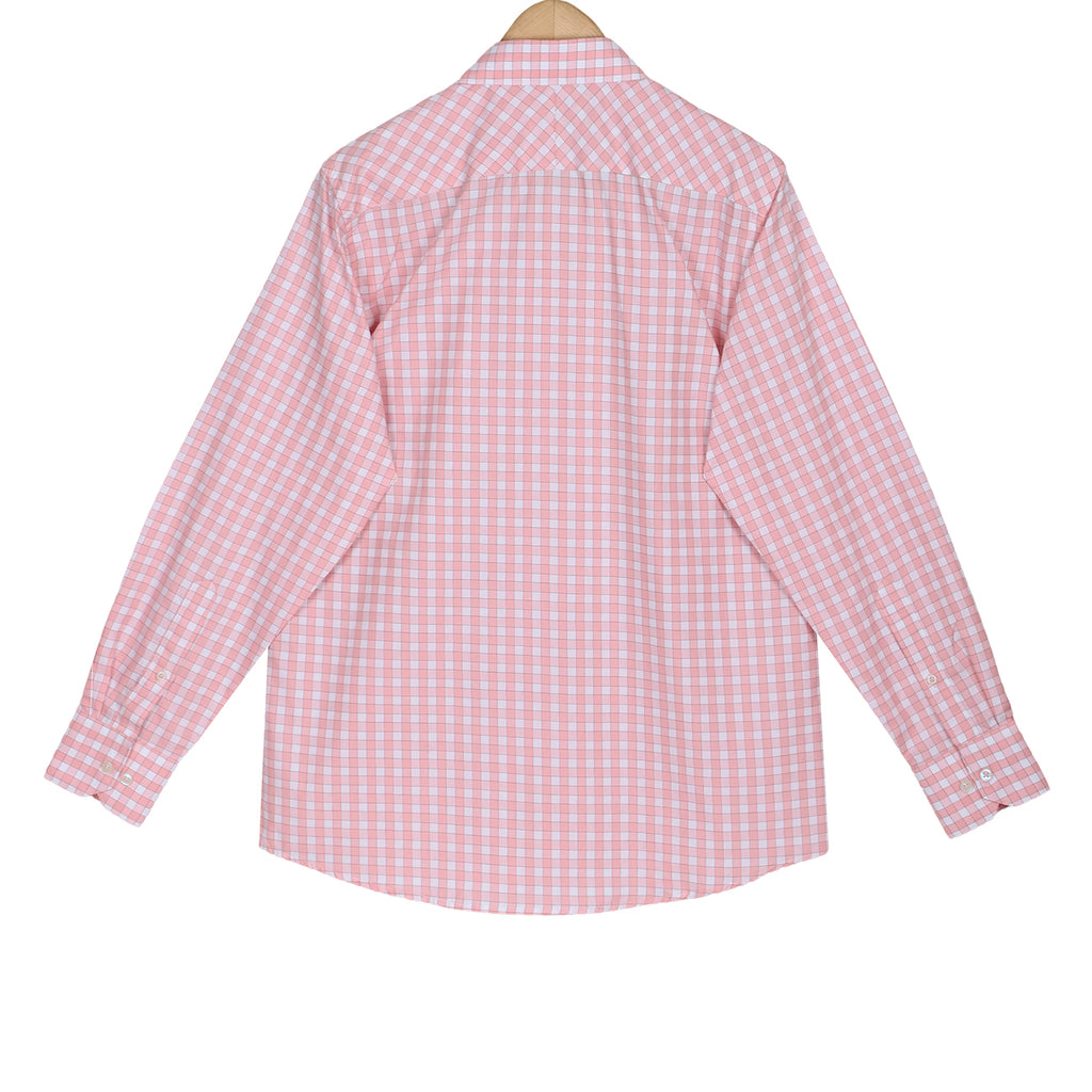 Baby Pink Outlined Gingham Check Regular Fit 2 Ply Giza Cotton Shirt