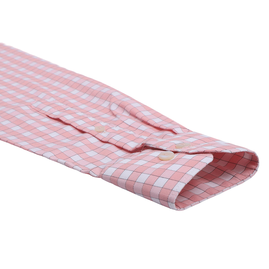 Baby Pink Outlined Gingham Check Regular Fit 2 Ply Giza Cotton Shirt