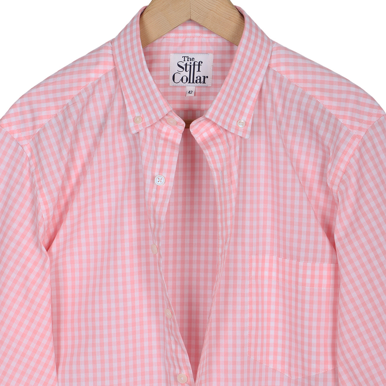 Powder Pink Gingham Check Button Down Cotton Shirt