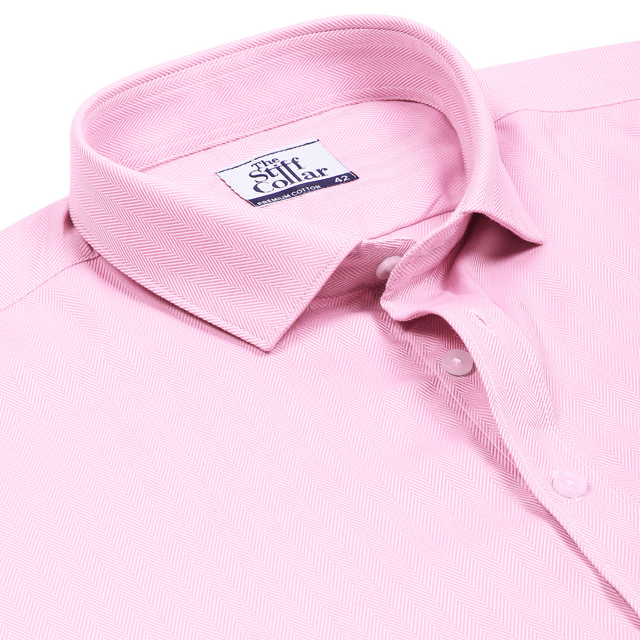 Baby Pink Herringbone Half Sleeve Giza Cotton Shirt