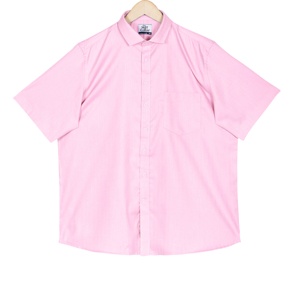 Baby Pink Herringbone Half Sleeve Giza Cotton Shirt