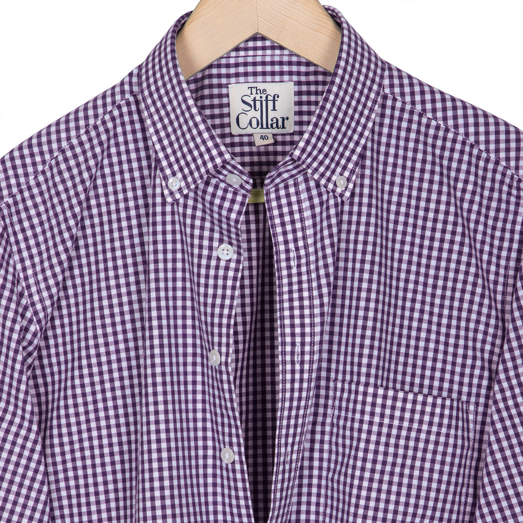 Purple Gingham Checks Button Down Cotton Blend Shirt