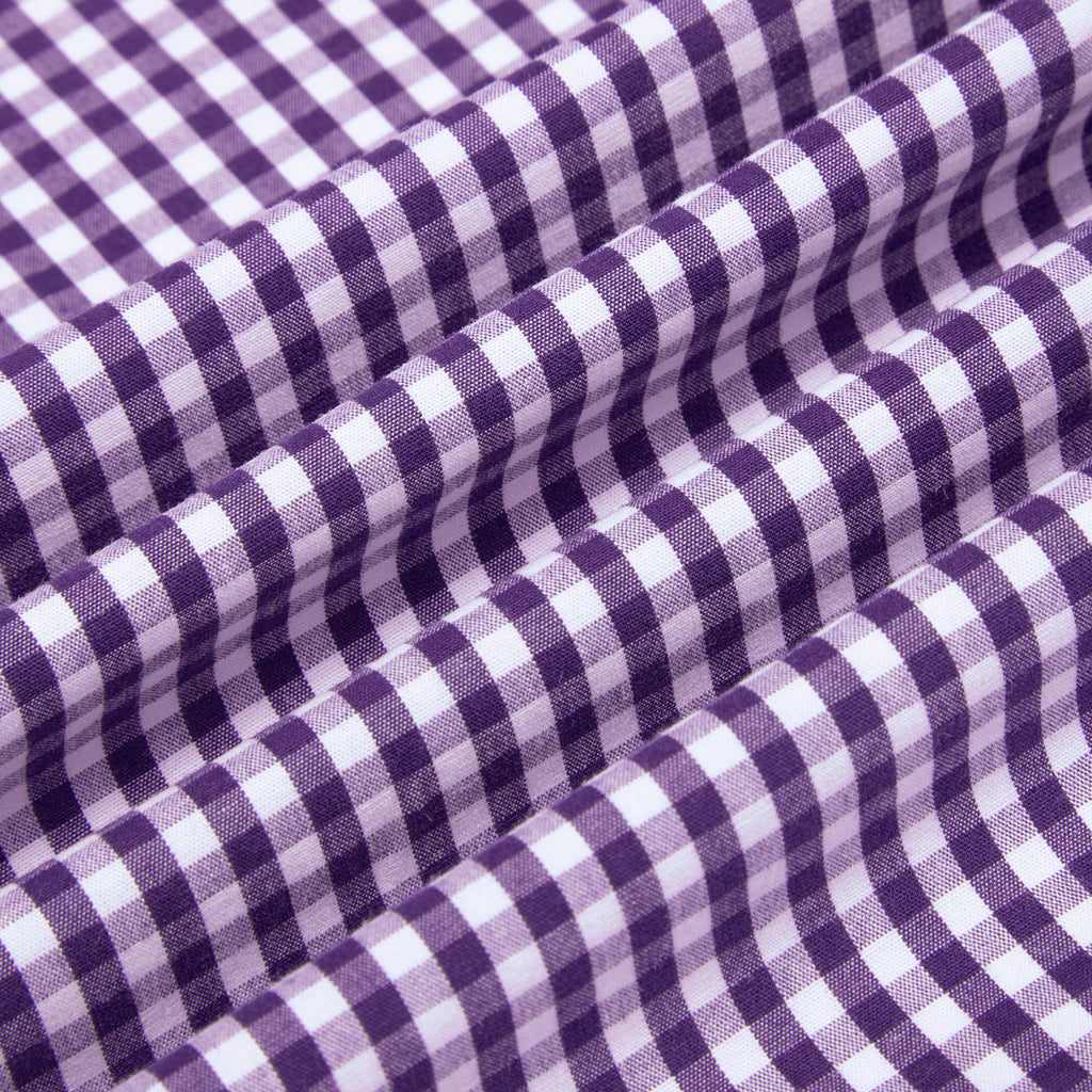 Purple Gingham Checks Button Down Cotton Blend Shirt