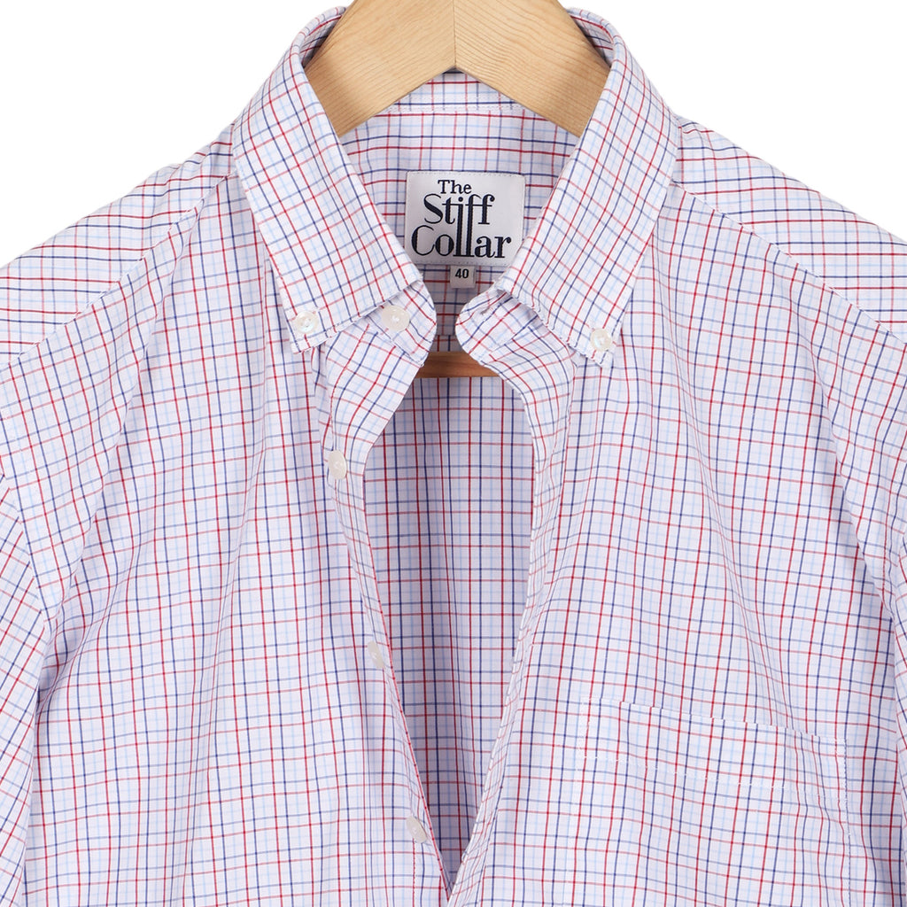 Red Blue Tattersall Checks Button Down Cotton Shirt