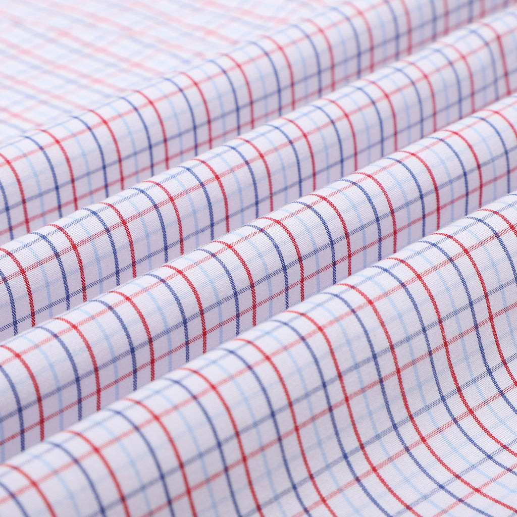 Red Blue Tattersall Checks Button Down Cotton Shirt