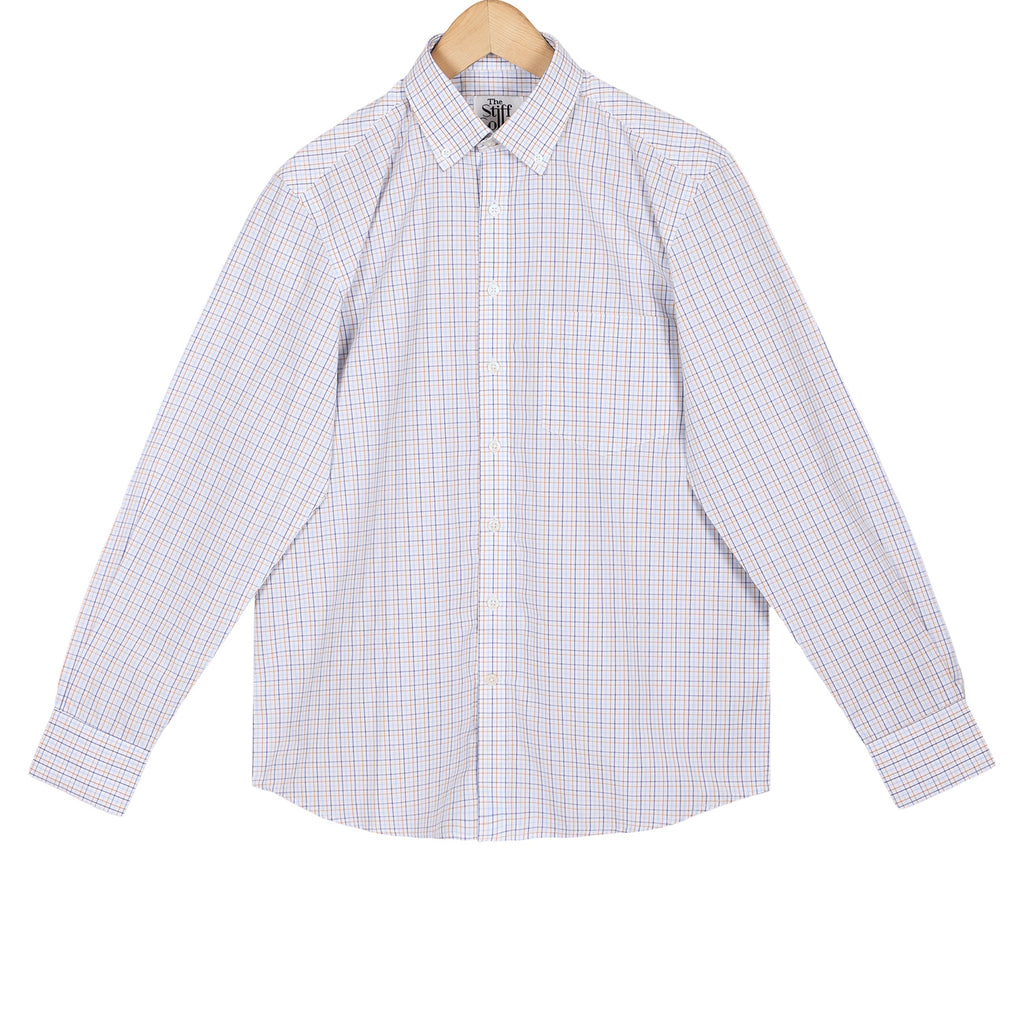 Mustard Blue Tattersall Checks Button Down Cotton Shirt