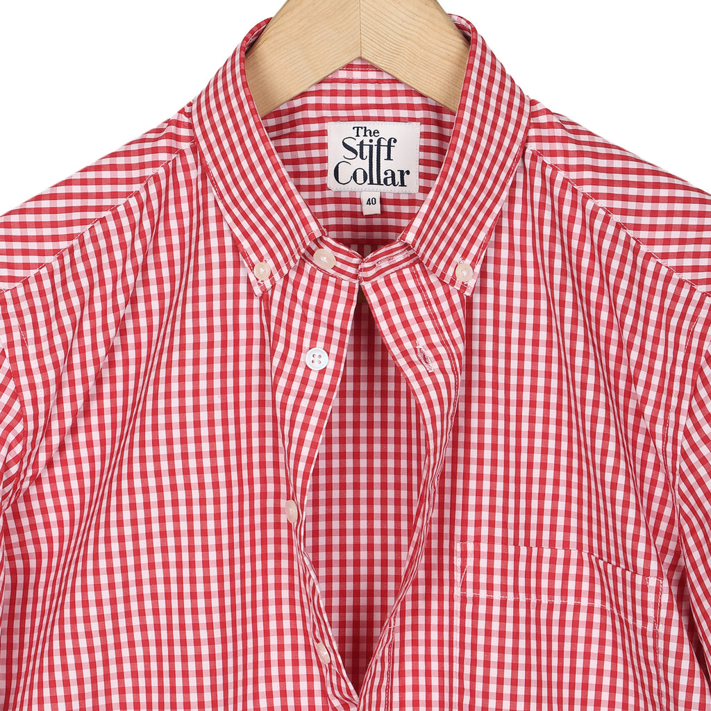 Red Gingham Checks Button Down Cotton Blend Shirt