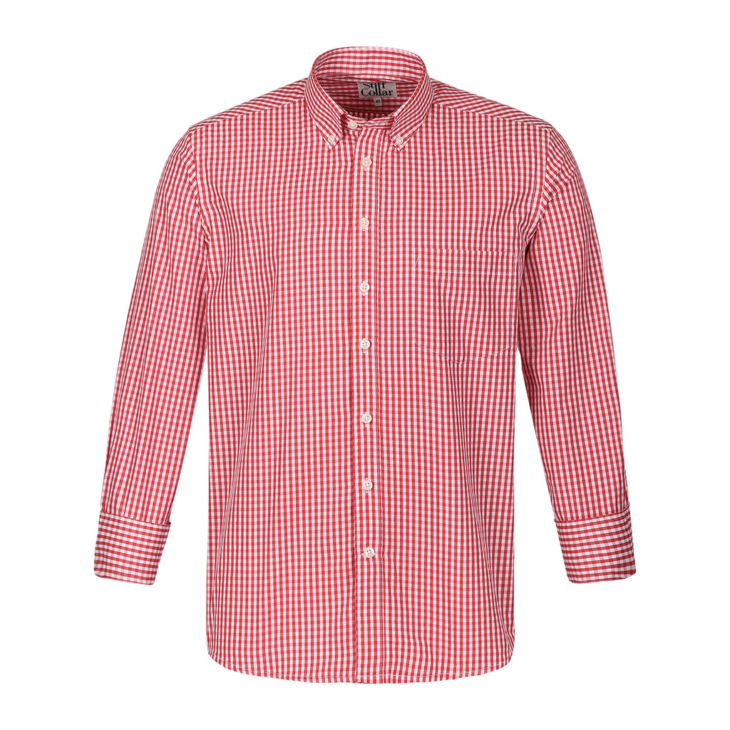 Red Gingham Checks Button Down Cotton Blend Shirt