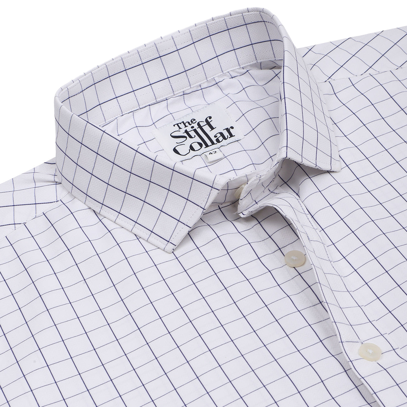 White Herringbone Windowpane Check Regular Fit Cotton Shirt