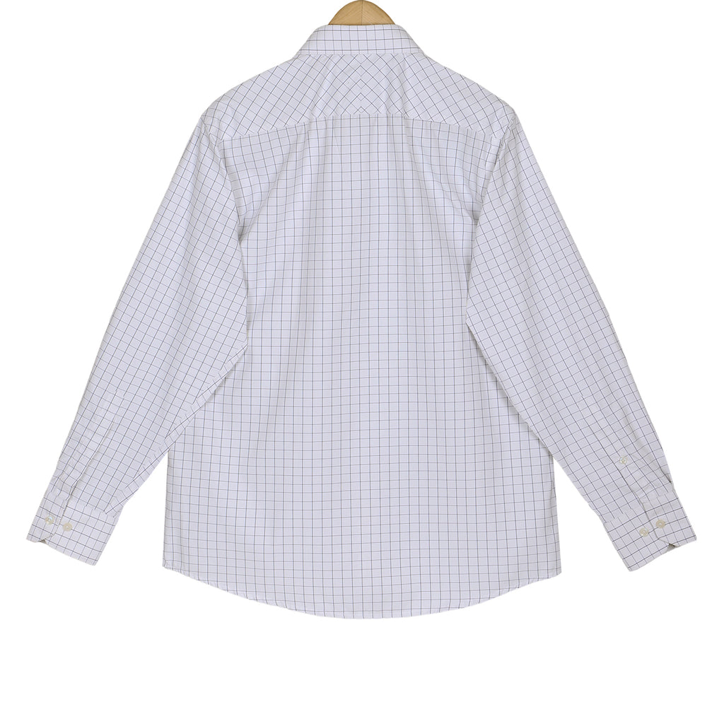 White Herringbone Windowpane Check Regular Fit Cotton Shirt