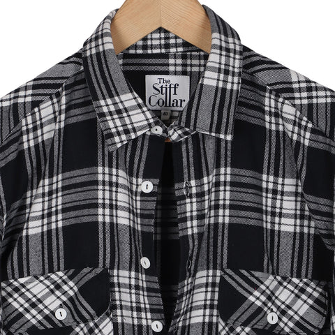 Todd Navy and Black Plaid Flannel Zip-Front Overshirt