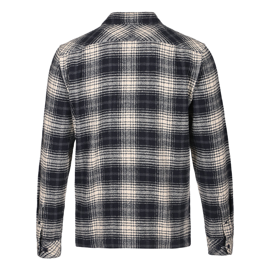 Keith Ecru and Black Plaid Flannel Zip-Front Overshirt