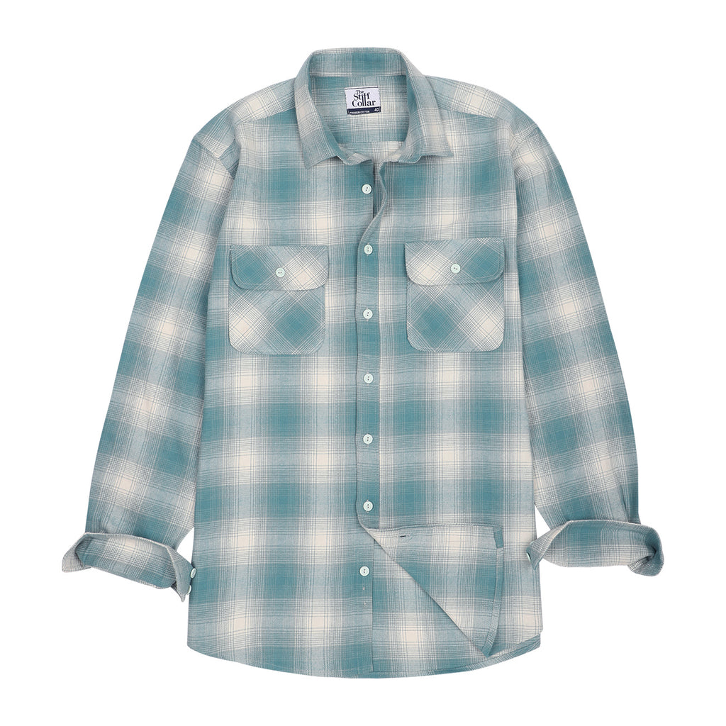 Shamrock Heavy Green Plaid Check Enzyme Washed Shirt